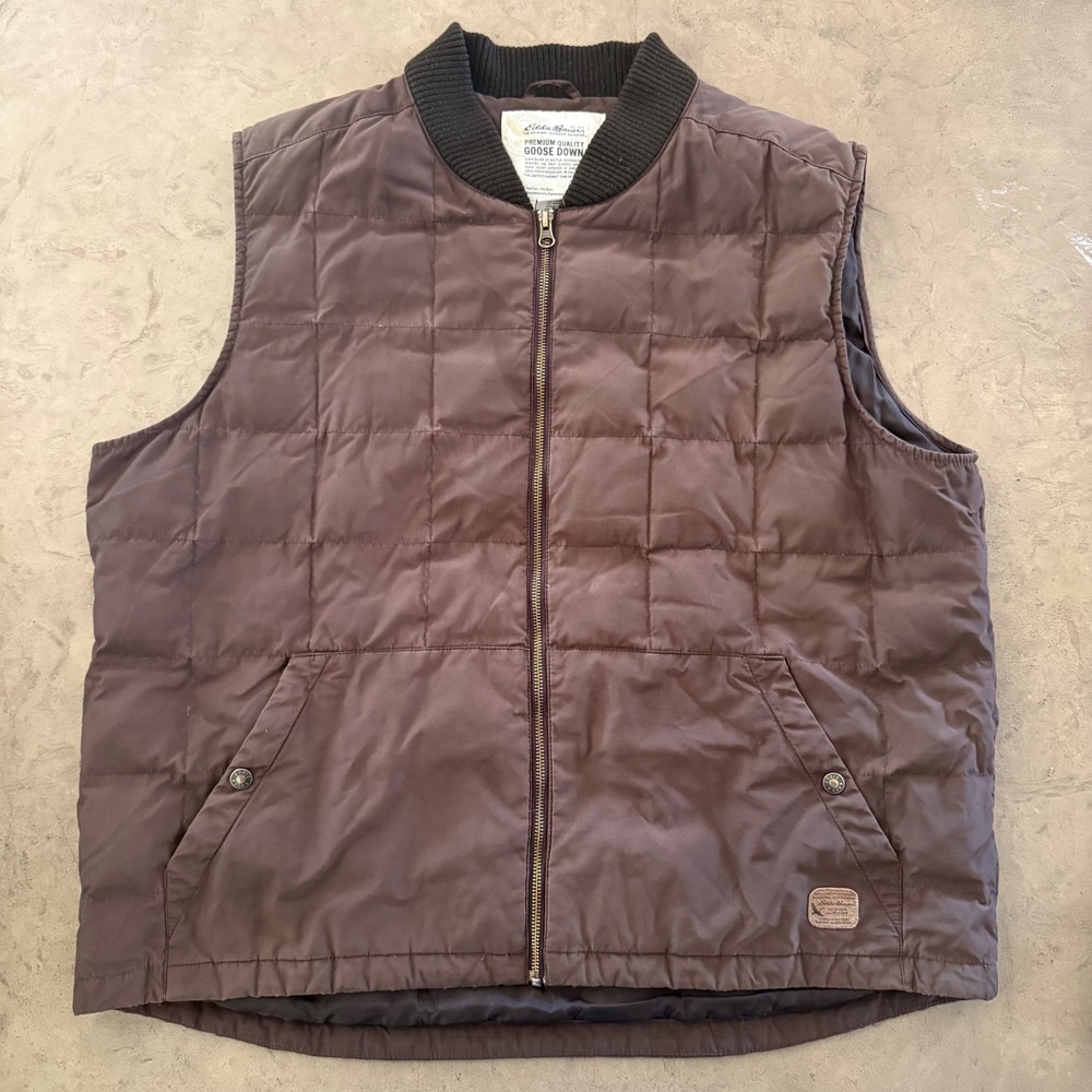 Eddie Bauer Mens Goose Down Puffer Vest Brown Quilted Full Zip XL